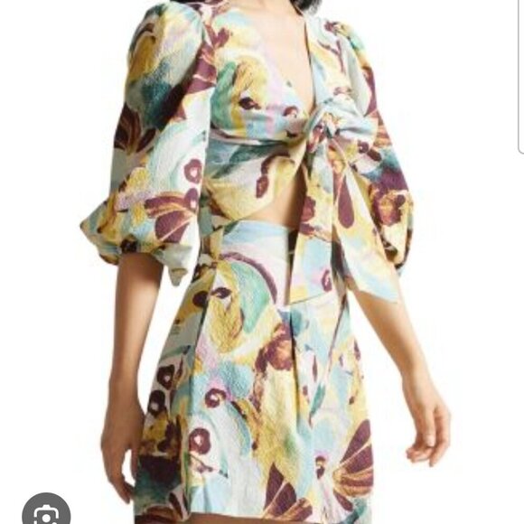 Ted Baker London Tops - Ted Baker Tie Front Ballon Sleeve Blouse and Shorts Set Women's Size 1/US4